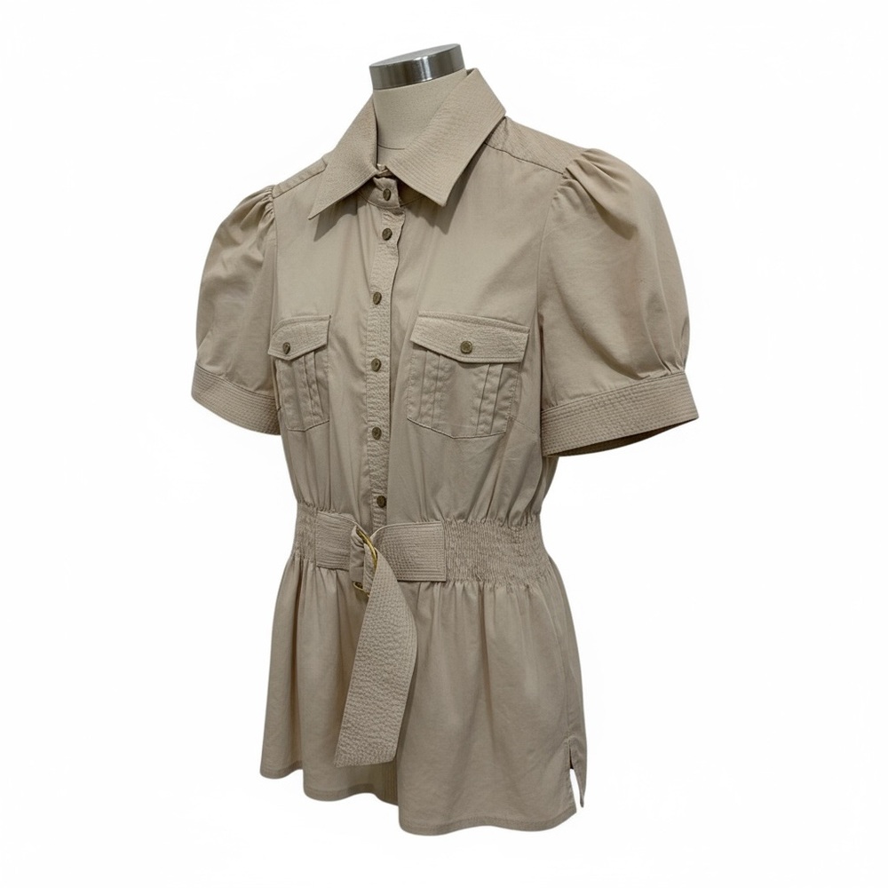 Bebe Beige Quilted Collar Shirt
